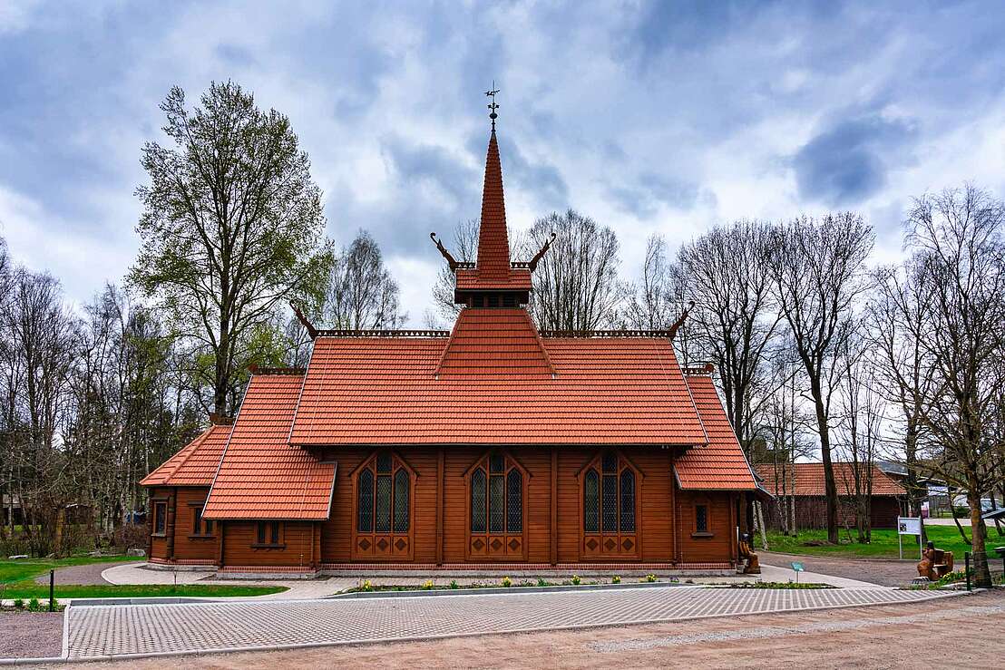 Stabkirche Stiege Seitenansicht