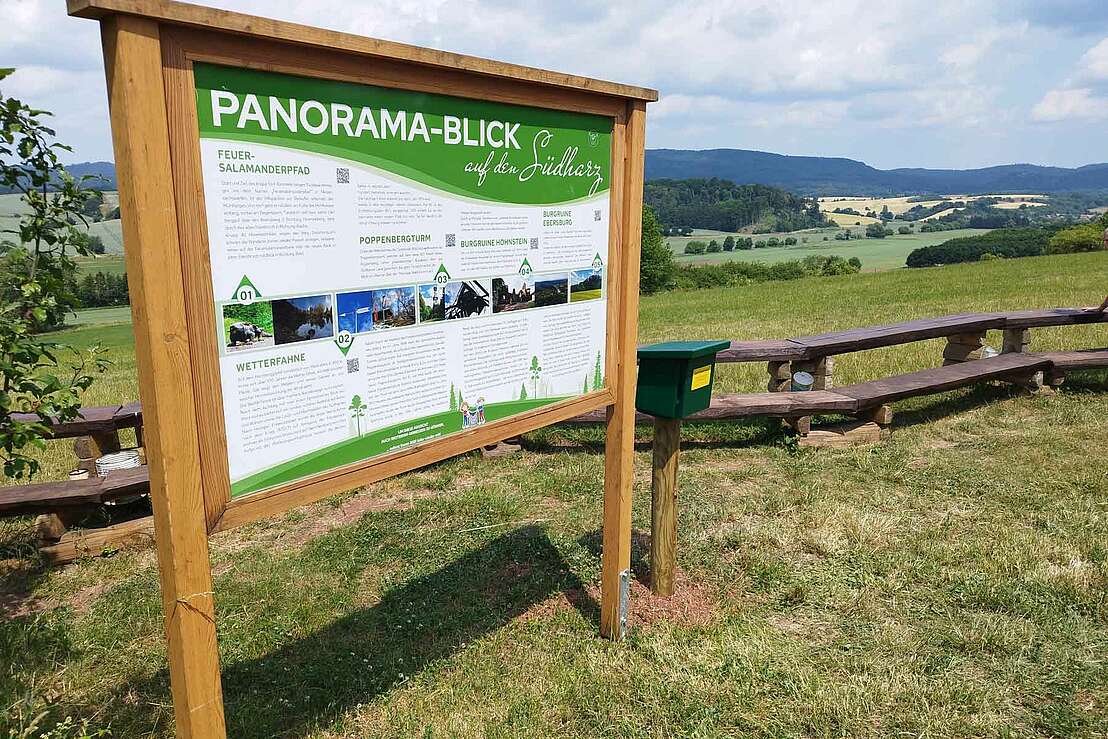 Hinweisschild zum Panoramablick an der Langen Bank