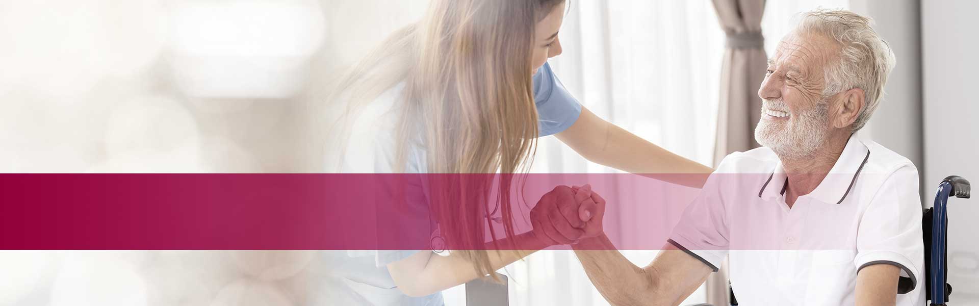 Kategorie Dienstleistung Pflege & Betreuung - Pflegerin und Mann im Rollstuhl