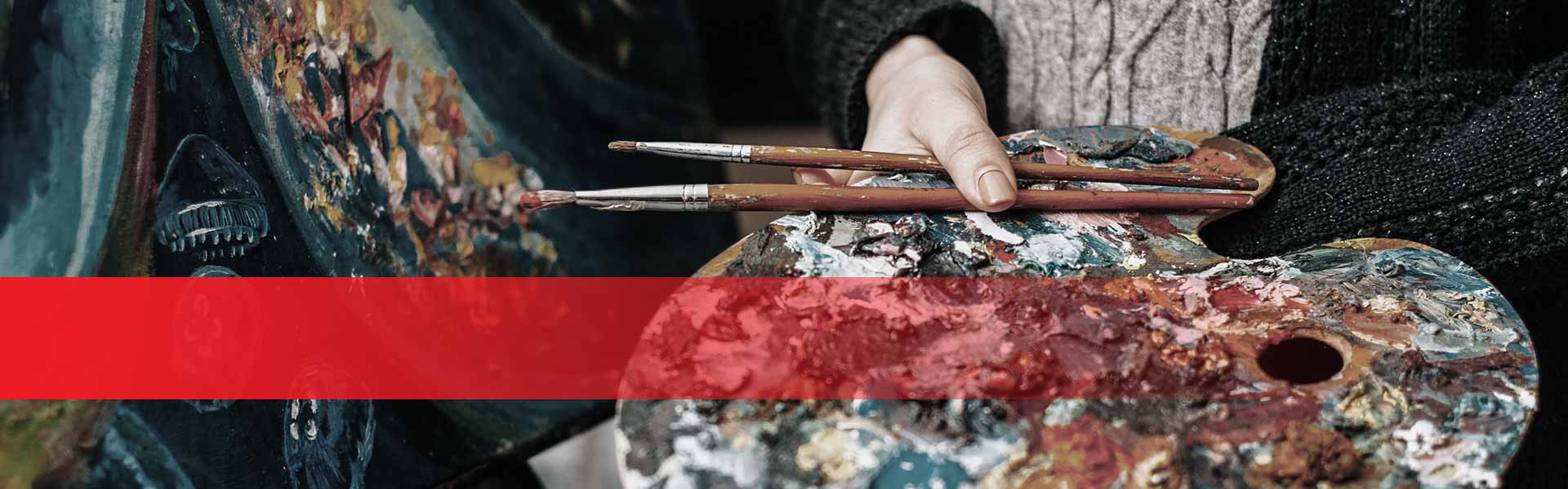 Kategorie Einkaufen Kunsthandwerk - Hand hält eine Palette mit Ölfarben