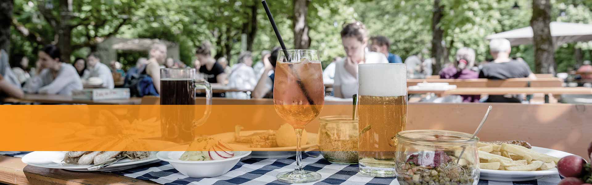 Kategorie Gastronomie Ausflugslokale | Biergärten - Biergartentisch mit Speisen & Getränken